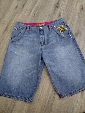 VTG Coogi Embroidered Baggy Denim Shorts Jorts Y2K Hip Hop Streetwear